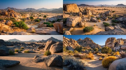 Desert landscape, panoramic scenes, rocky terrain in arid environment