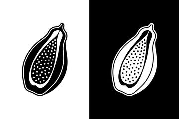 Tropical Papaya Vector Icon. Flat Silhouette Art on Black White Canvas