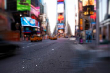 flat illustration showing yellow taxi cabs clustering in city intersection with digital billboards