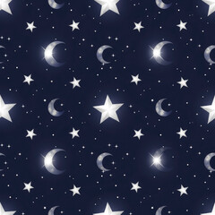 Naklejka premium Celestial Night: Seamless Star and Moon Pattern Design