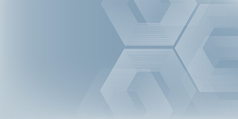 Blue hexagon lines on gray background. Geometric stripe line art design