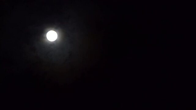 Moment of cloud through moon in the night. real time.