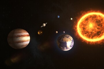Obraz premium Composite image of solar system with sun