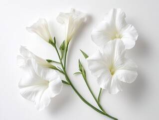 white flowers on the right side, white background,