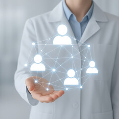 Medical Professional Presenting Innovative Healthcare Social Digital Network Concept 