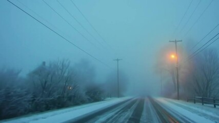 Foggy winter landscape with icy trees and road - Powered by Adobe