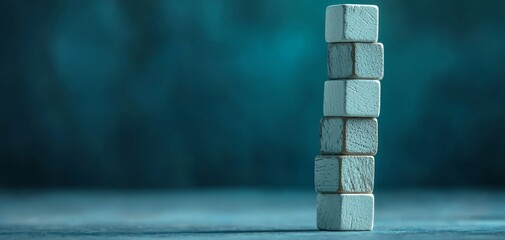 A stack of wooden blocks against a blurred turquoise background, emphasizing simplicity and minimalism in design.