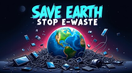 Save earth and stop E-waste poster.