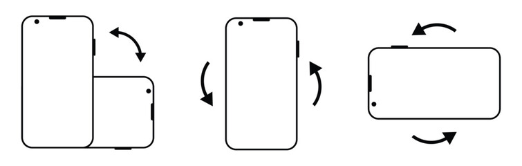Smartphone Rotation Icons Vector – Vertical to Horizontal Phone Orientation Symbols for Screen Rotation and Mobile UI Design