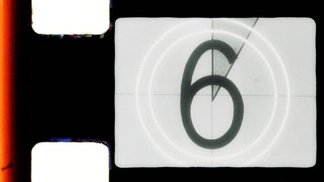 Dirty Old Double 8mm Vintage Film Sprocket Countdown Frame Grain Matte Seamless 4K Video Background Effect Overlay Loop