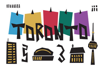 Funky abstract creative Toronto text poster with minimal black pointy icons set on white background