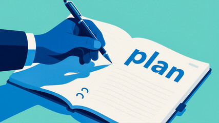 Creative strategy planning illustration concept writing business plans and making action plans