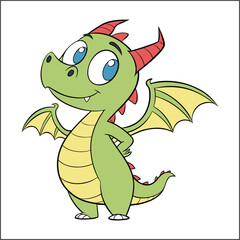 
Happy green cartoon dragon smiling