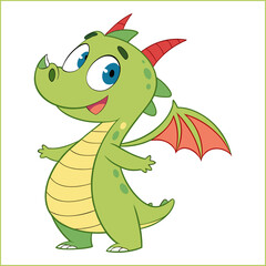 
Happy green cartoon dragon smiling