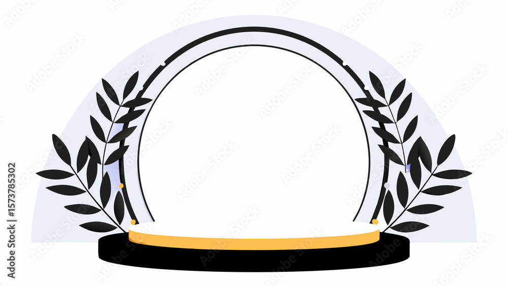 Poster a minimalist stage with arch and foliage for product display and presentation backdrop design elemen