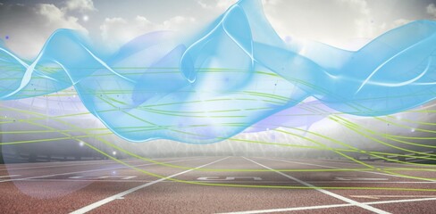 Digitally generated image of colorful trails over