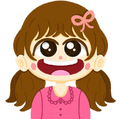 Happy Little Girl with Big Eyes – Cute Crayon Style Illustration