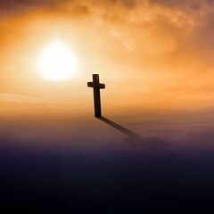 Obraz premium Cross religion symbol shape over sunset sky