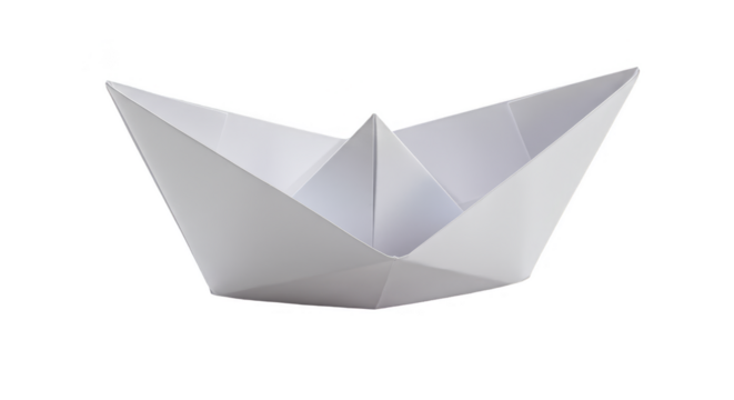 Illustration White Origami Paper Boat Isolated on Transparent Background