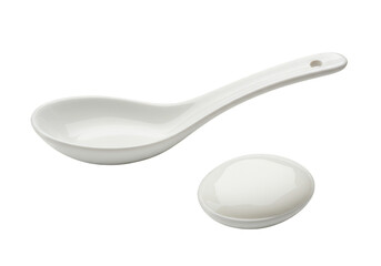 Illustration White Porcelain Spoon And Soup Isolated On Transparent Background