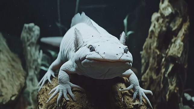 Close-up of a pale albino olm.