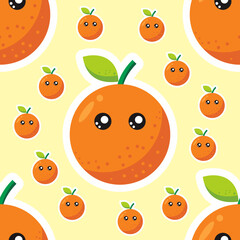 seamless pattern with orange fresh fruit character