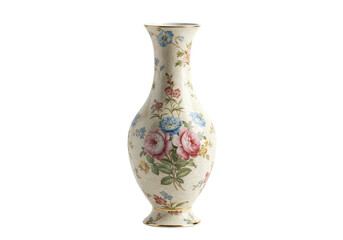 Isolated Transparent Background of Floral Decorated Ceramic Flower Vase