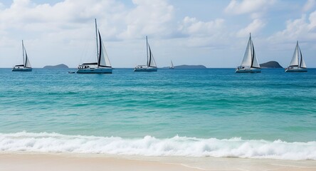 Obraz premium Sailing Paradise Catamarans at Sea