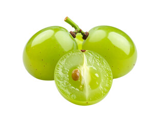  Single Fresh Green Grape with Smooth Skin, Isolated on White Background PNG
