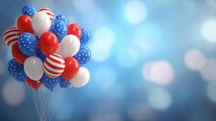 American Flag with Red White Blue Balloons – Festive USA Holiday Banner