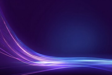 Abstract flowing lines of purple and blue light create a dynamic and energetic futuristic wave pattern against a dark background