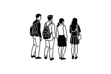 Group of Students Walking Away Together in a Simple Black and White Silhouette