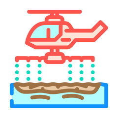 helicopter spraying dispersants oil spill color icon vector illustration