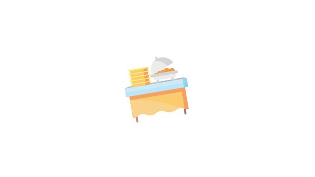Animated icon of a buffet table loaded with food items, symbolizing all-you-can-eat meals, catering services, or festive dining experiences. Perfect for restaurant promos, hotel advertisements, event 
