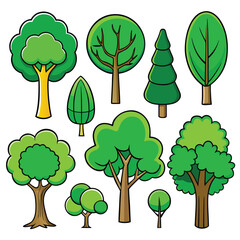 Fototapeta premium Green Tree Vector icon set 