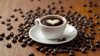 Fototapeta premium Heart Latte Art Aromatic Coffee Beans and a Perfect Cup