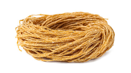 Kadaif strands prepared for a traditional dessert isolated on a white background