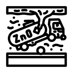overturned truck leaking zinc oxide local stream line icon vector illustration
