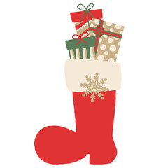 クリスマスプレゼントが詰まったサンタクロースブーツ