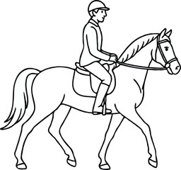 Line Drawing of a Rider and Horse Equestrian Illustration