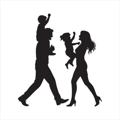 Obraz premium Parent and Child Holding Hands Silhouette – Family Bonding Vector Illustration in Black and White