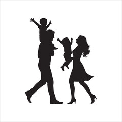 Parent and Child Holding Hands Silhouette – Family Bonding Vector Illustration in Black and White