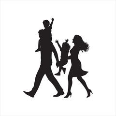 Obraz premium Parent and Child Holding Hands Silhouette – Family Bonding Vector Illustration in Black and White