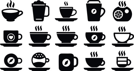 set of coffee cup collection vector silhouette set 