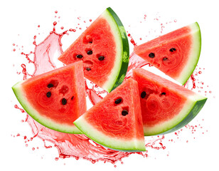  Juicy Watermelon Slices with Splash Effect – Transparent PNG