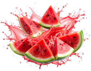 Creative Burst of Watermelon Juice and Slices – PNG Cutout