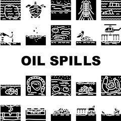 oil spills pollution icons set vector
