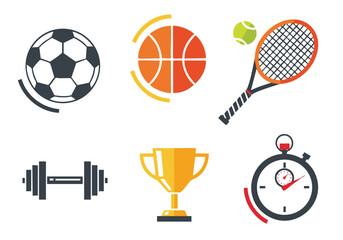 Sport Icons: Soccer, Basketball, Tennis, Fitness, and Victory