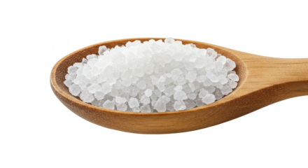 Isolated Transparent Background of Sea Salt Crystals on Wooden Spoon