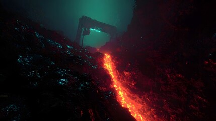 An intriguing image showcasing the eerie yet captivating ruins of an underwater shipwreck surrounded by a vibrant coral reef and illuminated by beams of sunlight piercing the dark depths